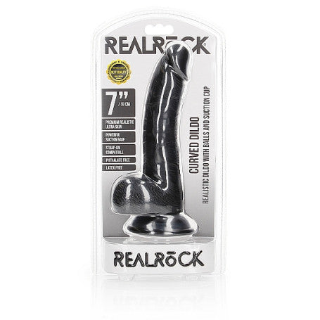 REALISTIC BLACK DILDO WITH BALLS AND SUCTION CUP - 7''/ 18 CM