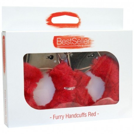 Faux fur handcuffs bondage cuffs fetish restraint red