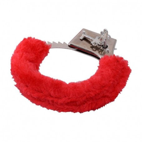 Faux fur handcuffs bondage cuffs fetish restraint red