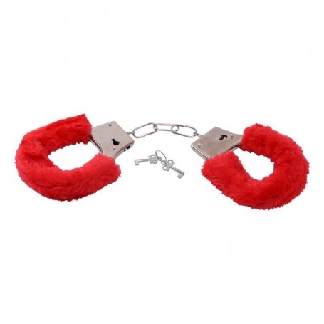 Faux fur handcuffs bondage cuffs fetish restraint red