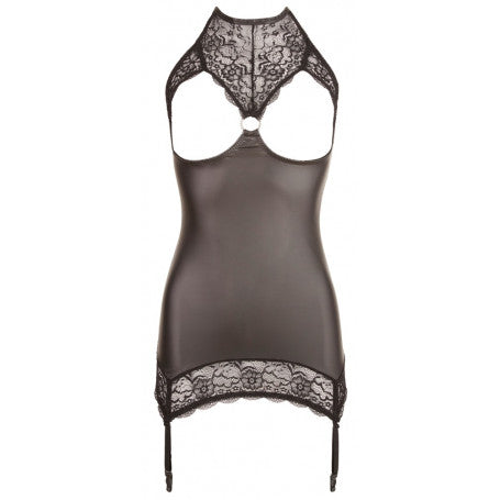 SEXY MINI LEATHER DRESS WITH STAY-UPS